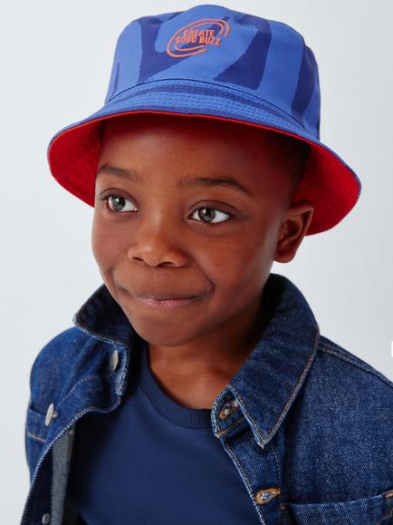 John Lewis Kids' Abstract Reversible Bucket Hat, Navy Blue, Navy Blue
