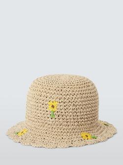 John Lewis Kids' Sunflowers Paper Straw Hat, Natural Multi - view 2, Natural Multi