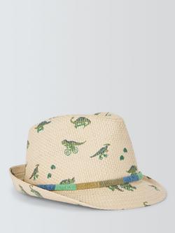 John Lewis Kids' Dino Straw Hat, Natural Multi - view 2, Natural Multi