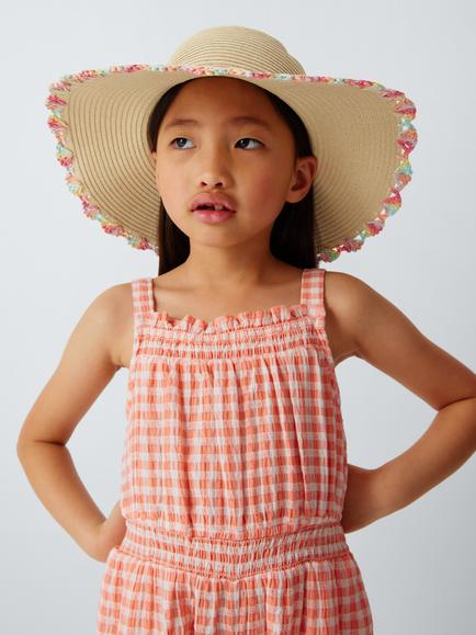 John Lewis Kids' Rainbow Trim Straw Hat, Natural, Neutrals