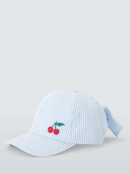 John Lewis Kids' Seersucker Cherry Embroidery Cap, Blue - view 2, Blue