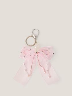 Monsoon Kids' Bead & Ribbon Bow Bag Charm, Ivory, Ivory