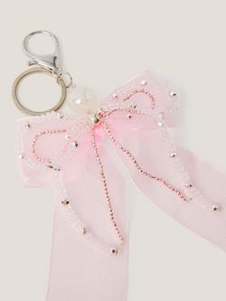 Monsoon Kids' Bead & Ribbon Bow Bag Charm, Ivory - view 2, Ivory