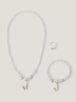 Monsoon Kids' Pearly Butterfly Bridesmaid Jewellery Set, Ivory, Ivory