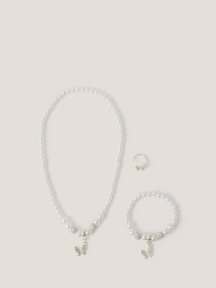 Monsoon Kids' Pearly Butterfly Bridesmaid Jewellery Set, Ivory, Ivory