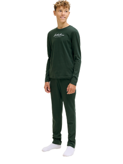 Jack & Jones Kids' Cotton Top and Trouser PJs Set, Scarab, Scarab