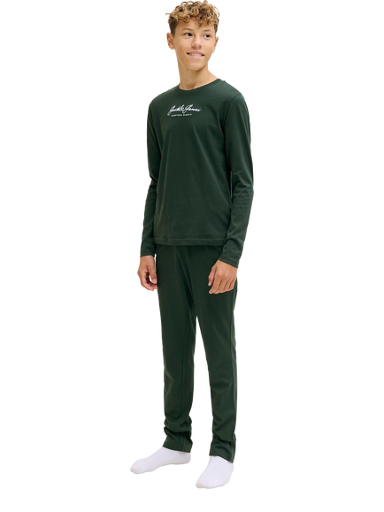 Jack & Jones Kids' Cotton Top and Trouser PJs Set, Scarab, Scarab