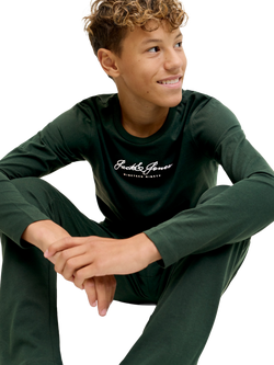 Jack & Jones Kids' Cotton Top and Trouser PJs Set, Scarab - view 2, Scarab