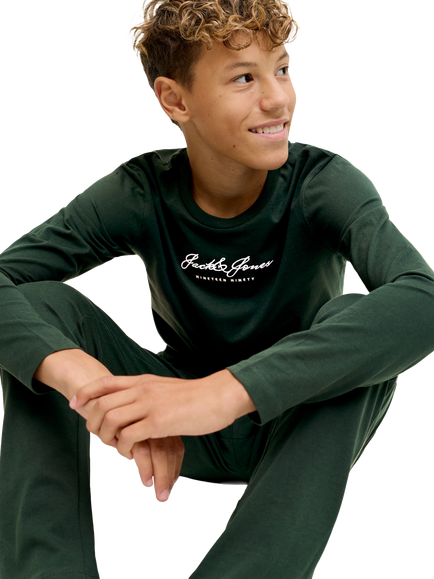 Jack & Jones Kids' Cotton Top and Trouser PJs Set, Scarab - view 2, Scarab