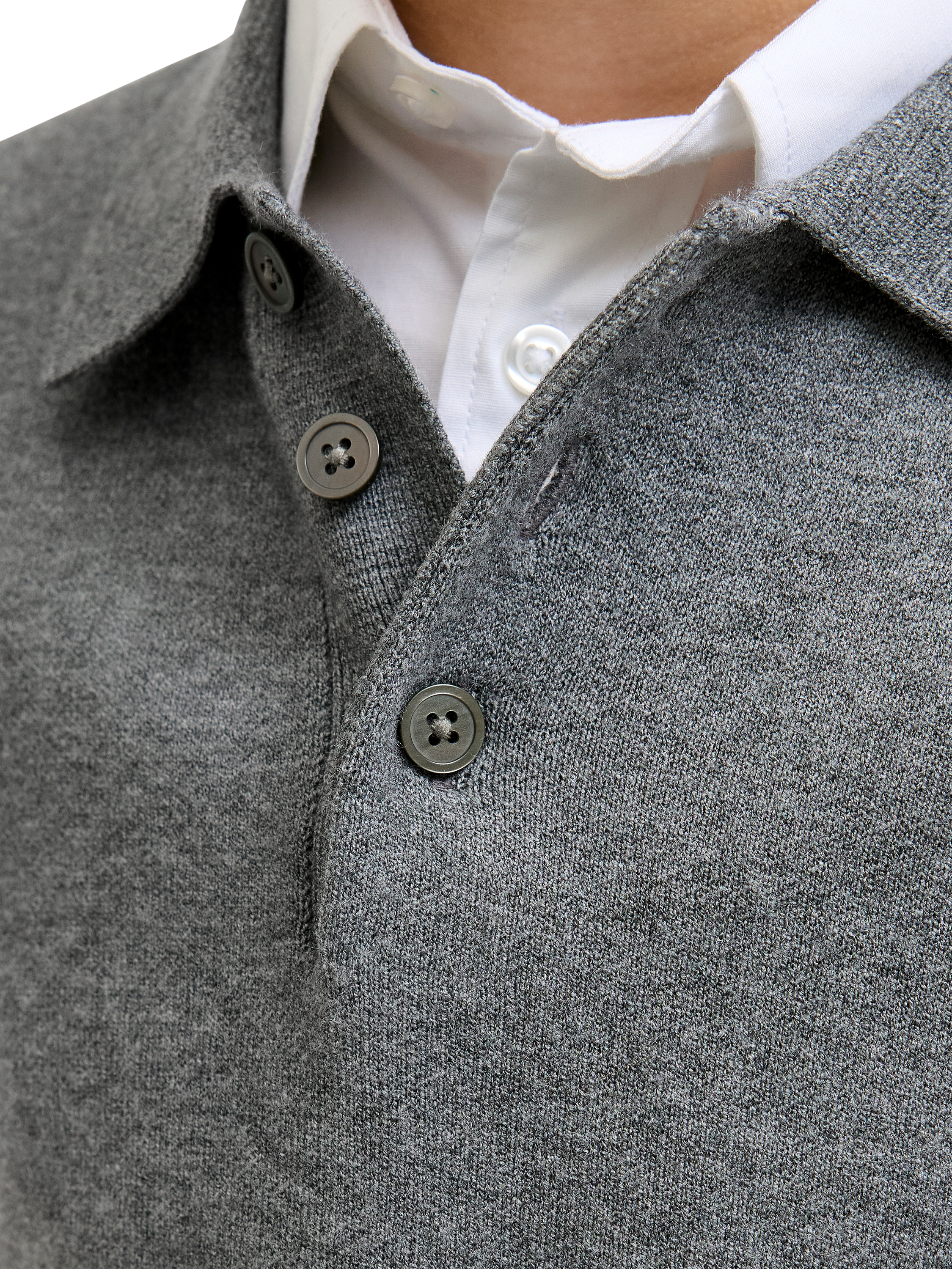 Product image 5 of 8, which shows Jack & Jones Knitted Long Sleeve Polo Top, Grey Melange, 8 years