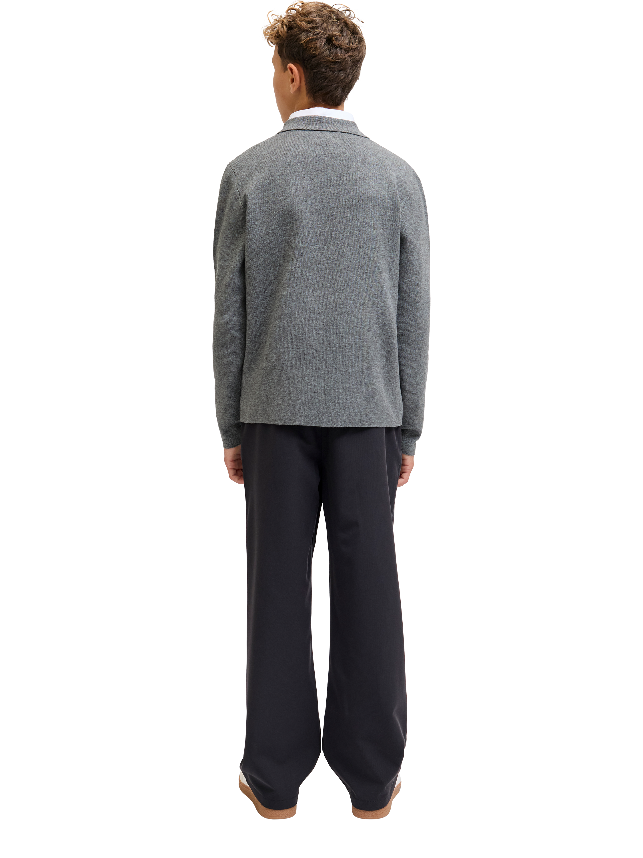 Product image 6 of 8, which shows Jack & Jones Knitted Long Sleeve Polo Top, Grey Melange, 8 years