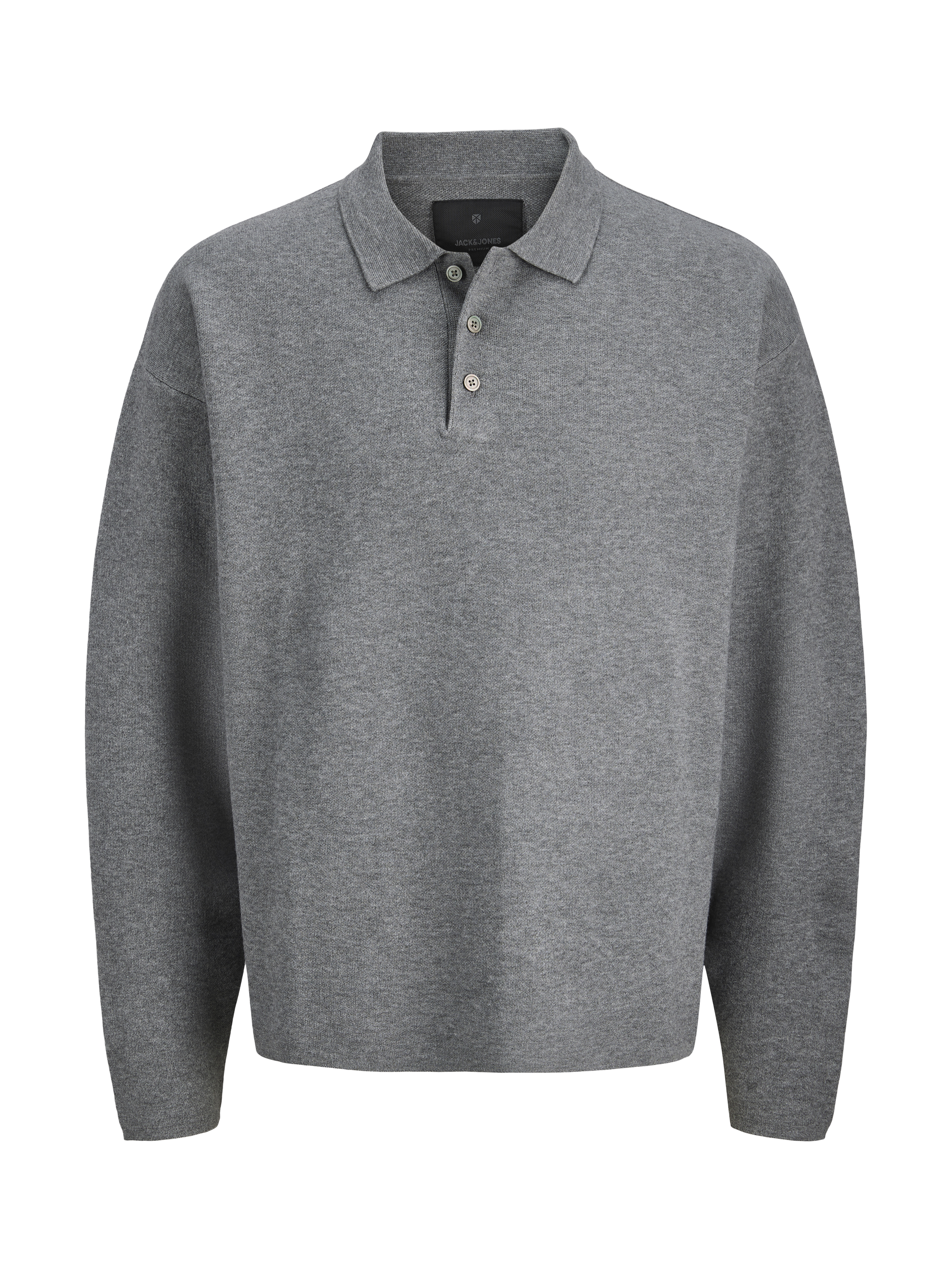 Product image 7 of 8, which shows Jack & Jones Knitted Long Sleeve Polo Top, Grey Melange, 8 years