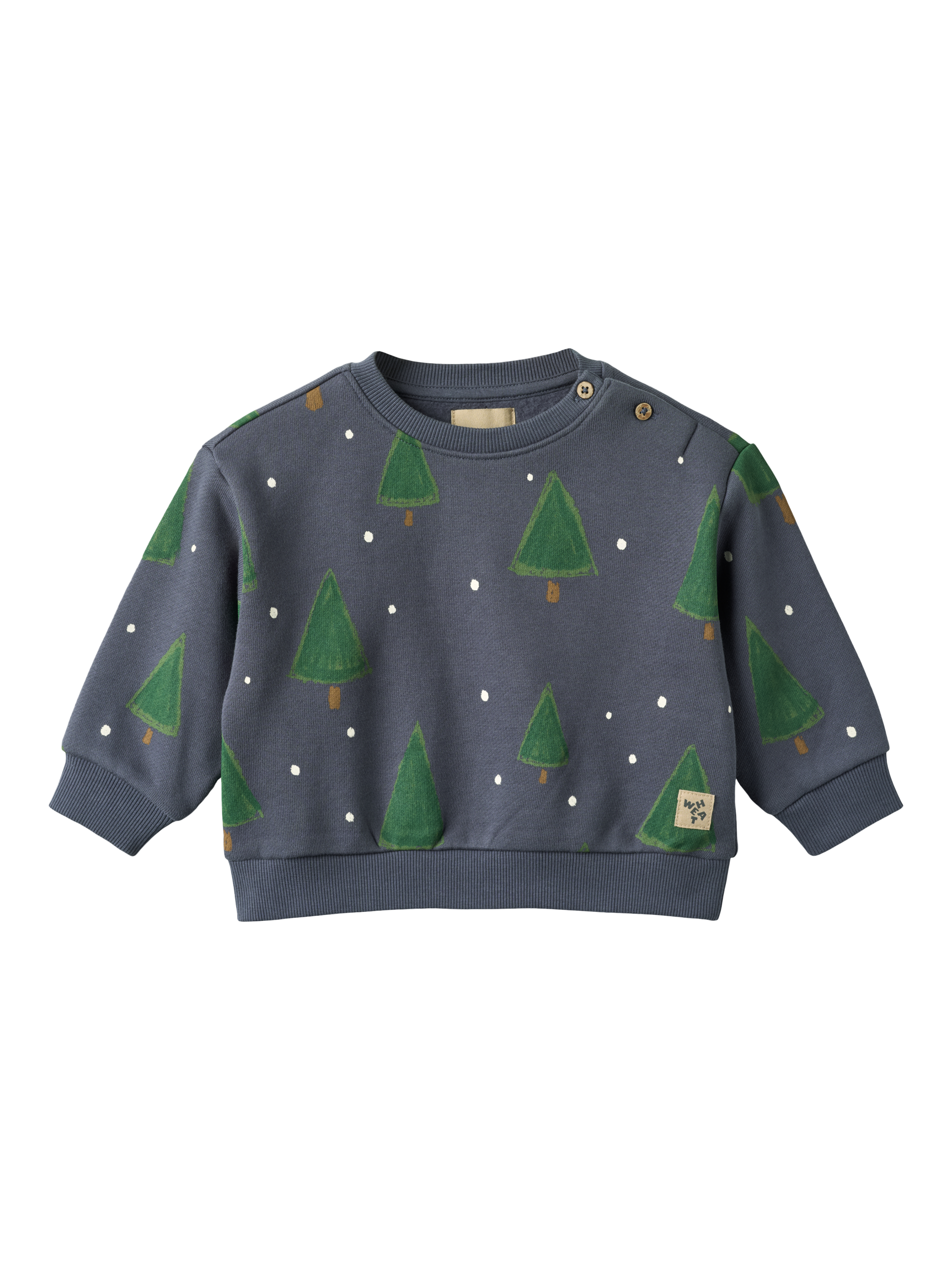 Product image 1 of 2, which shows WHEAT Baby Sandro Cotton Christmas Tree Sweatshirt, Greyblue, 3 months