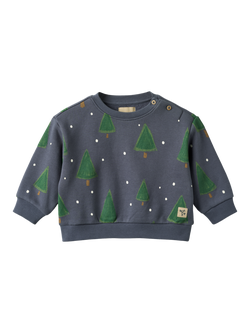 WHEAT Baby Sandro Cotton Christmas Tree Sweatshirt, Greyblue, Greyblue