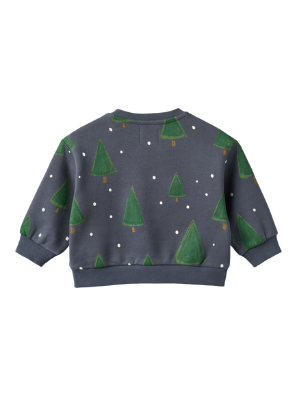 WHEAT Baby Sandro Cotton Christmas Tree Sweatshirt, Greyblue - view 2, Greyblue