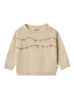 WHEAT Baby Lisa Cotton Festive Jumper, Offwhite, Offwhite