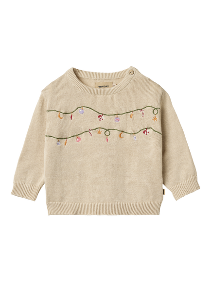 WHEAT Baby Lisa Cotton Festive Jumper, Offwhite, Offwhite