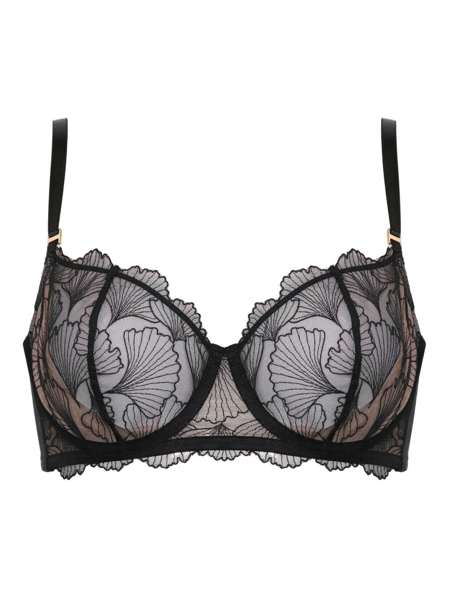 Product image 9 of 10, which shows Pour Moi Ember Embroidered Non-Padded Underwired Bra, Black/Cosmetic, 32C