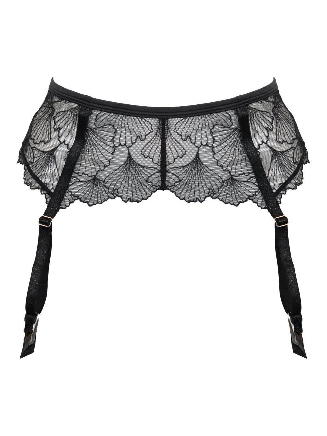 Product image 8 of 9, which shows Pour Moi Ember Embroidered Suspenders, Black/Cosmetic, 8