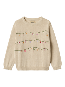 WHEAT Kids' Lisa Cotton Festive Jumper, Offwhite, Offwhite