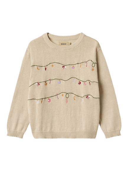 WHEAT Kids' Lisa Cotton Festive Jumper, Offwhite, Offwhite