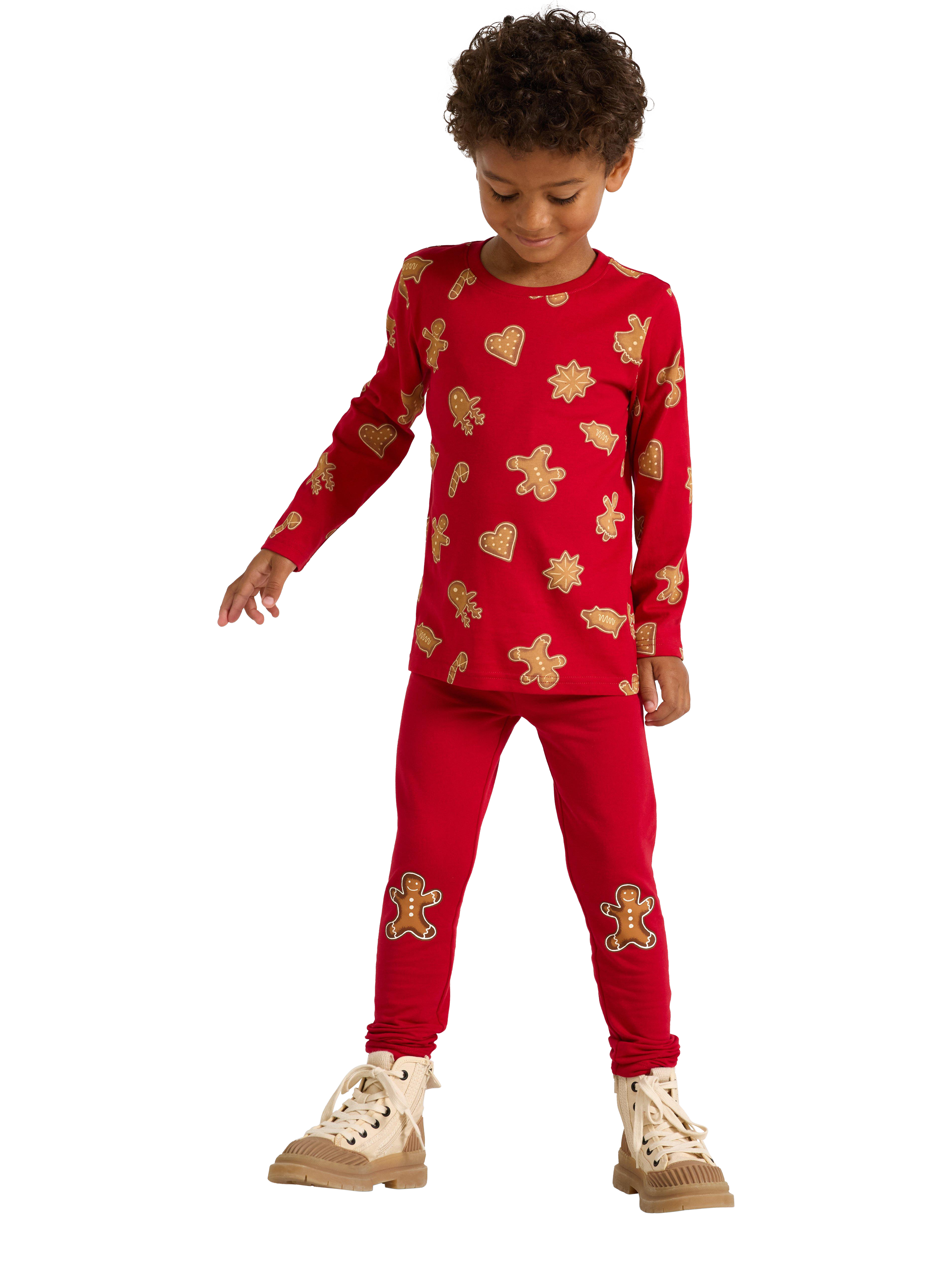 Product image 1 of 6, which shows Lindex Kids' Gingerbread Leggings, Dark Red, 3-4 years