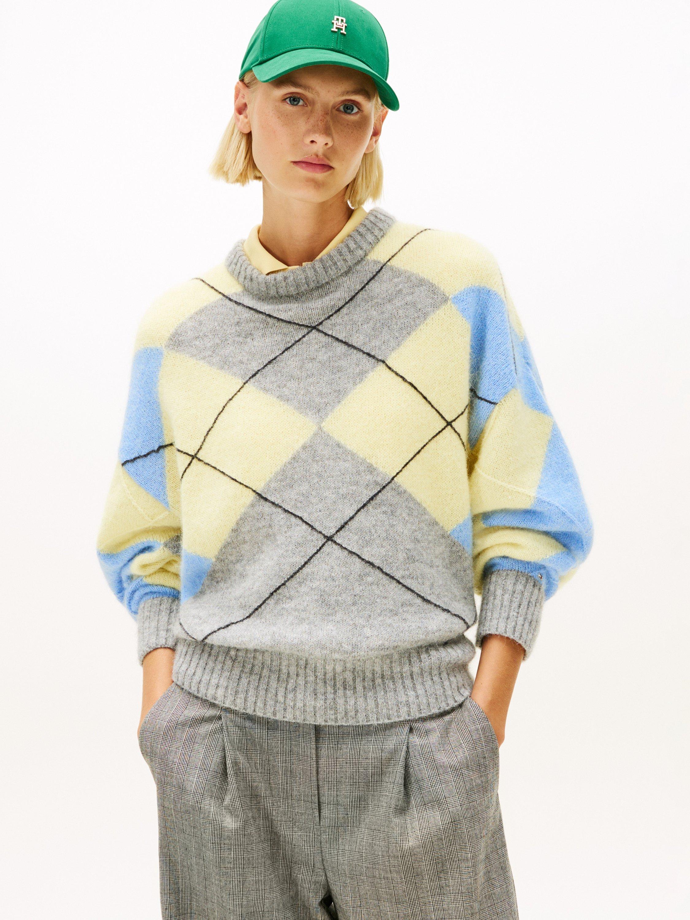 Product image 1 of 5, which shows Tommy Hilfiger Argyle Alpaca Wool Blend Jumper, Grey/Multi, XS-S