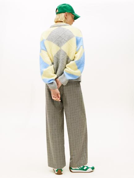 Tommy Hilfiger Argyle Alpaca Wool Blend Jumper, Grey/Multi - view 2, Grey/Multi