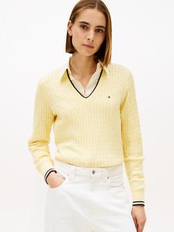 Tommy Hilfiger Cotton Cable Knit Jumper, Zesty Yellow/Navy, Zesty Yellow/Navy