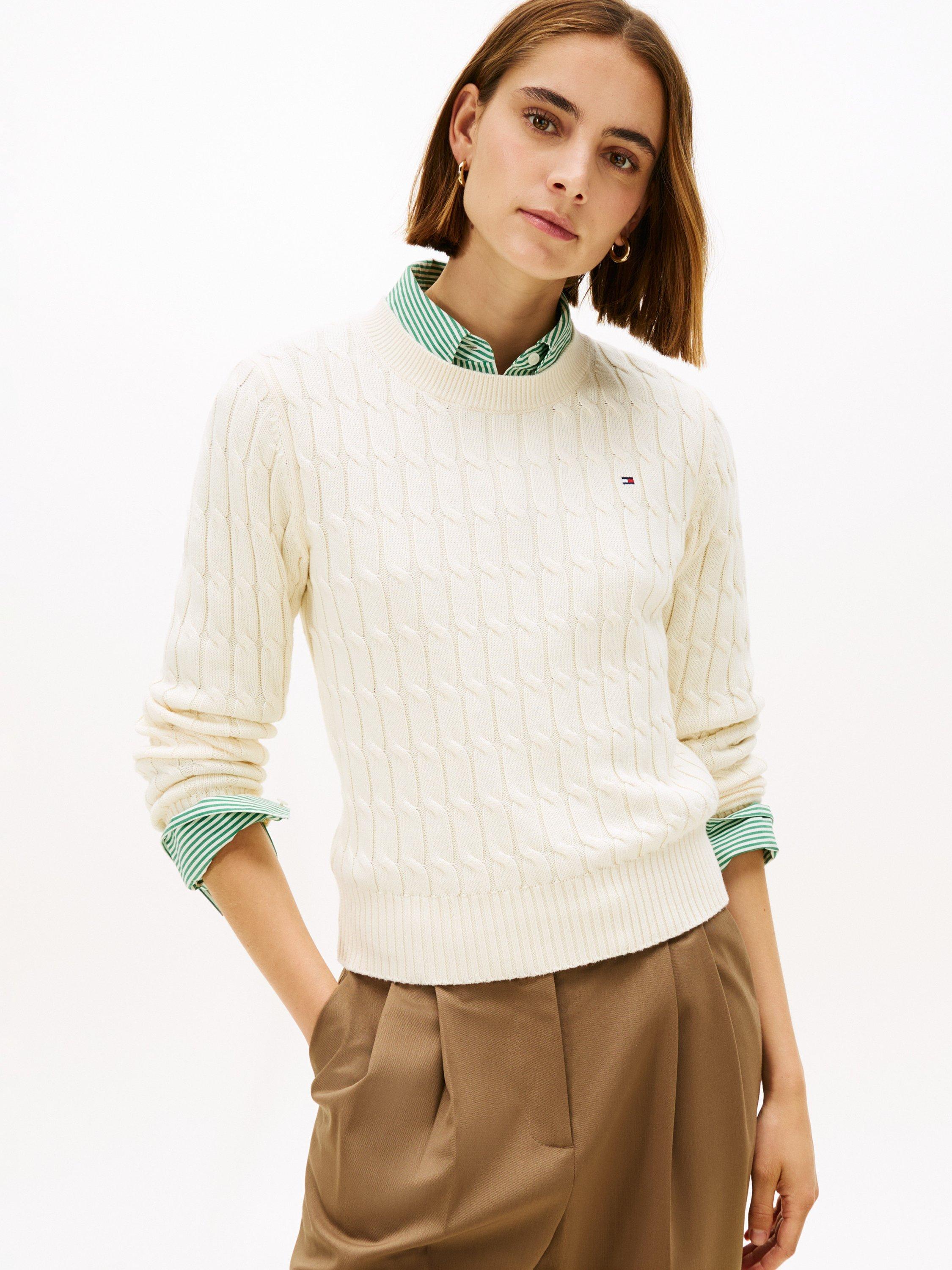 Product image 1 of 5, which shows Tommy Hilfiger Cotton Cable Knit Jumper, Calico, XS