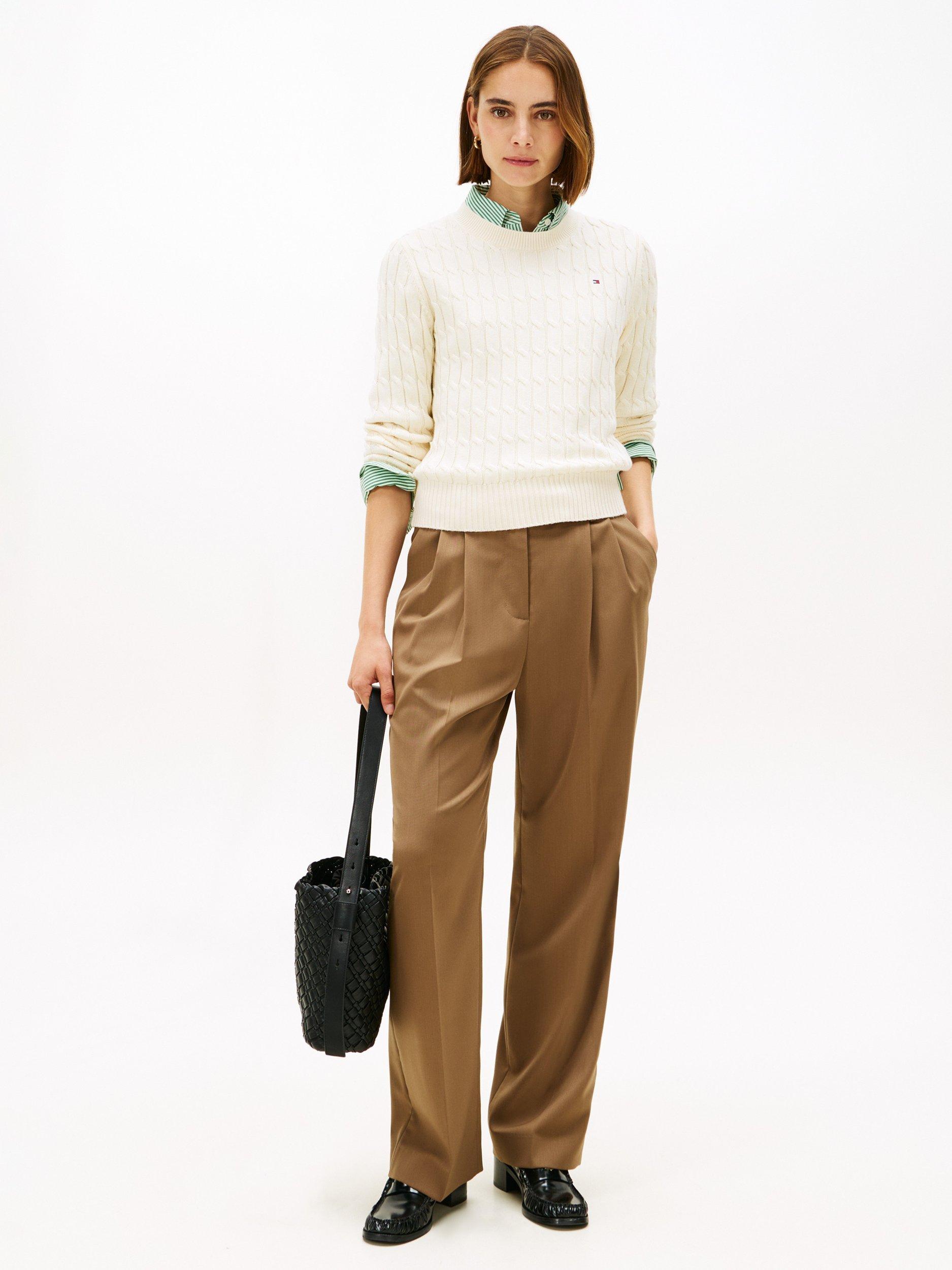 Product image 3 of 5, which shows Tommy Hilfiger Cotton Cable Knit Jumper, Calico, XS