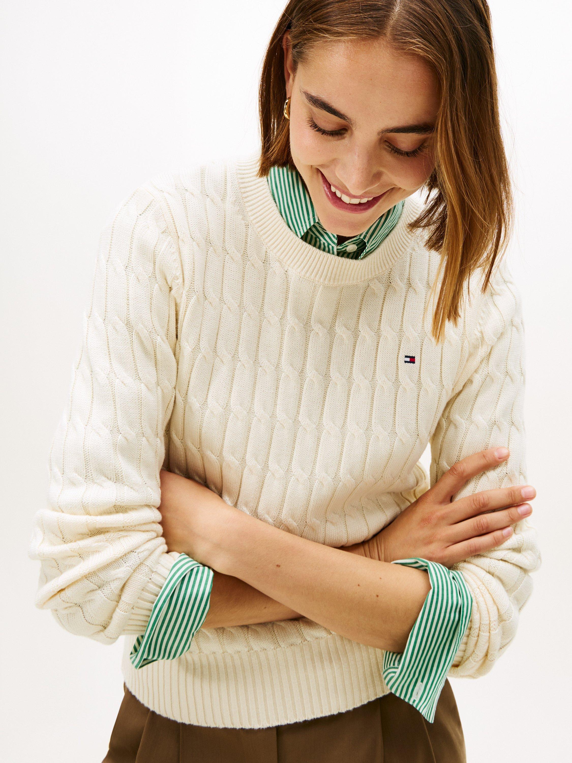 Product image 4 of 5, which shows Tommy Hilfiger Cotton Cable Knit Jumper, Calico, XS