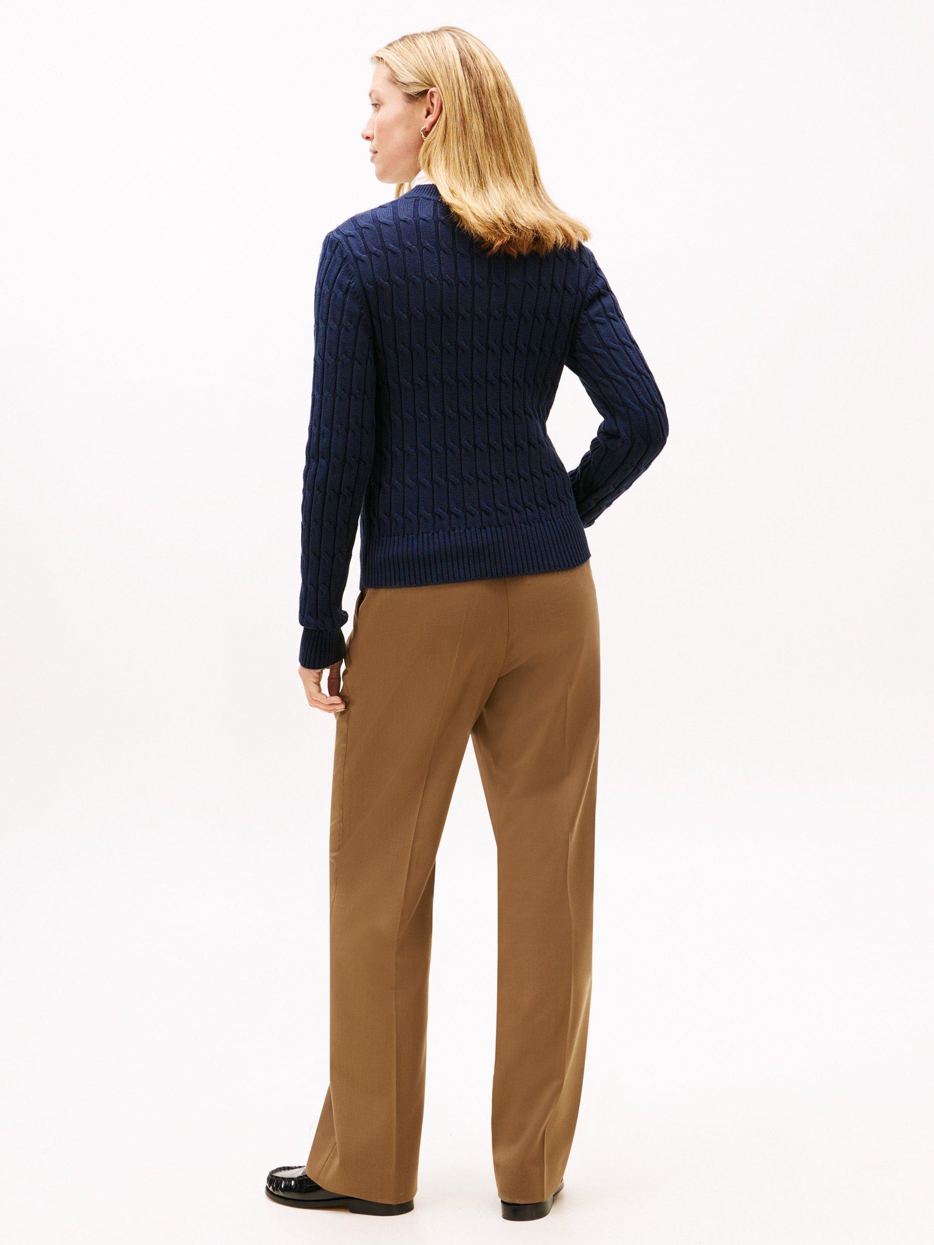 Product image 2 of 5, which shows Tommy Hilfiger Cotton Cable Knit Jumper, Dark Night Navy, XS