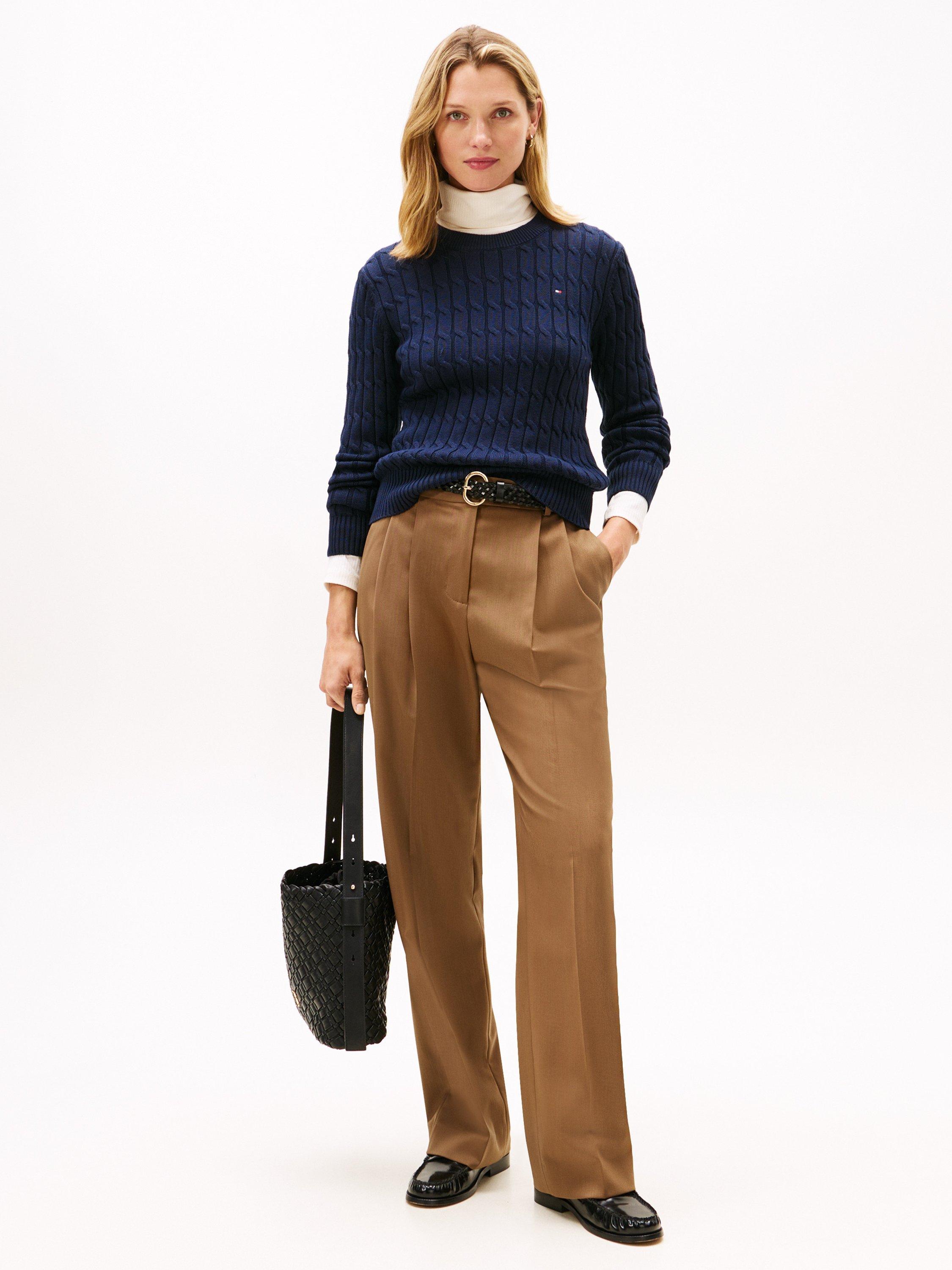 Product image 3 of 5, which shows Tommy Hilfiger Cotton Cable Knit Jumper, Dark Night Navy, XS