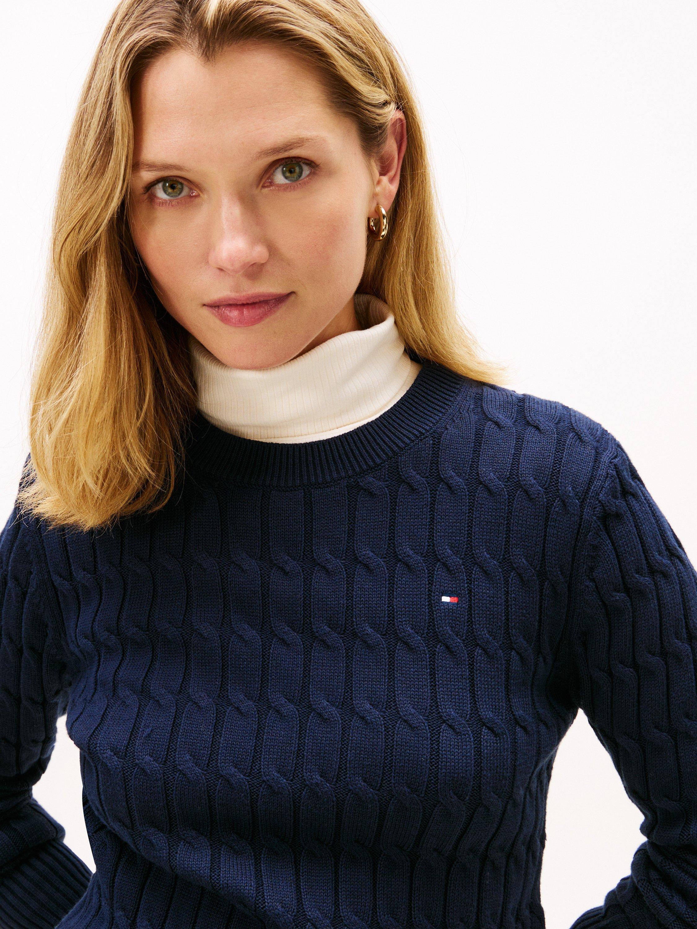 Product image 4 of 5, which shows Tommy Hilfiger Cotton Cable Knit Jumper, Dark Night Navy, XS