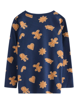 Lindex Kids' Cotton Gingerbread Shapes Long Sleeve Top - view 2, Dark Blue