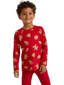 Lindex Kids' Cotton Gingerbread Shapes Long Sleeve Top, Dark Red, Dark Red