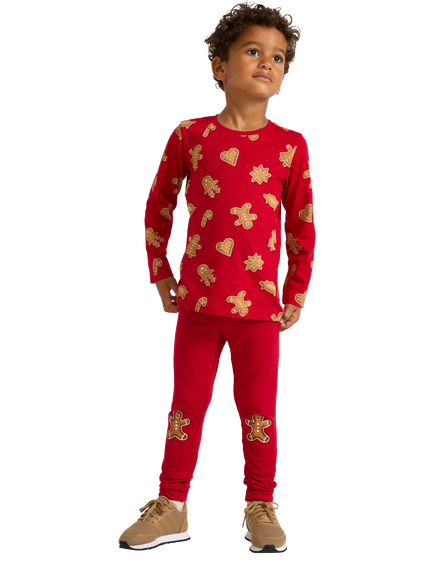 Lindex Kids' Cotton Gingerbread Shapes Long Sleeve Top, Dark Red - view 2, Dark Red