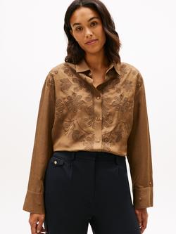 Tommy Hilfiger Floral Embroidered Shirt, Nordic Taupe, Nordic Taupe