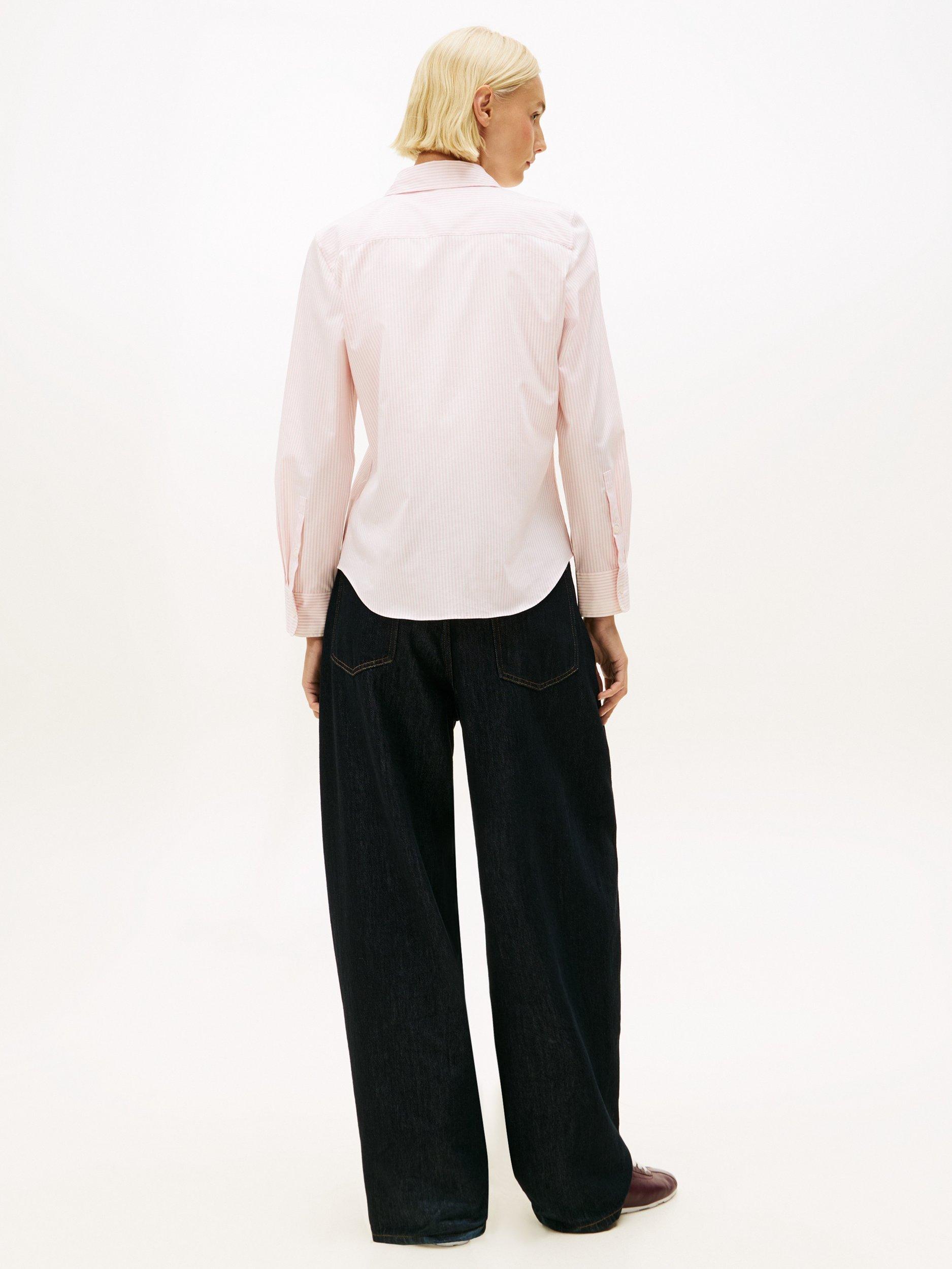 Product image 2 of 5, which shows Tommy Hilfiger Essential Poplin Regular Fit Stripe Shirt, Pink/Multi, 4