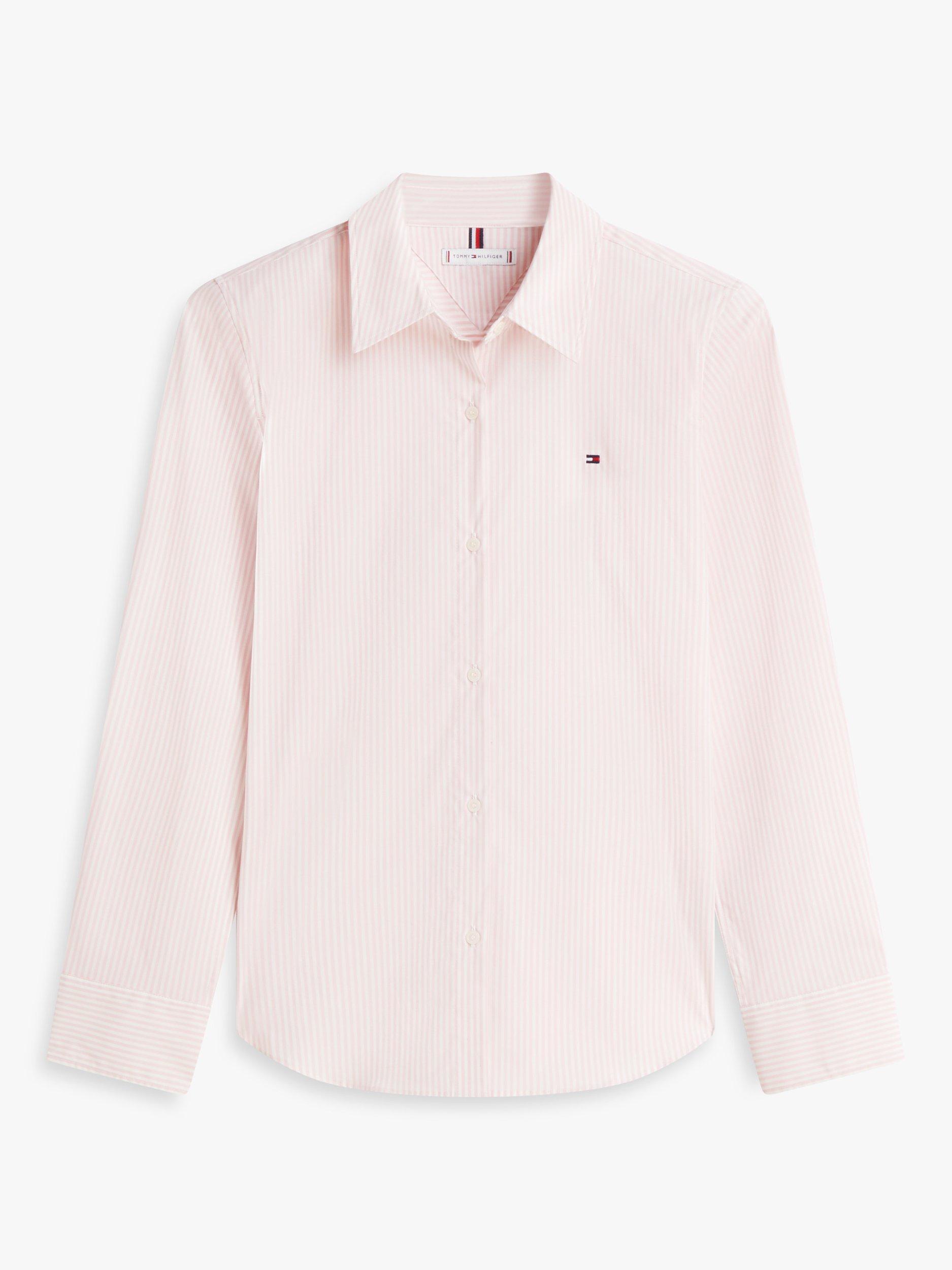Product image 5 of 5, which shows Tommy Hilfiger Essential Poplin Regular Fit Stripe Shirt, Pink/Multi, 4