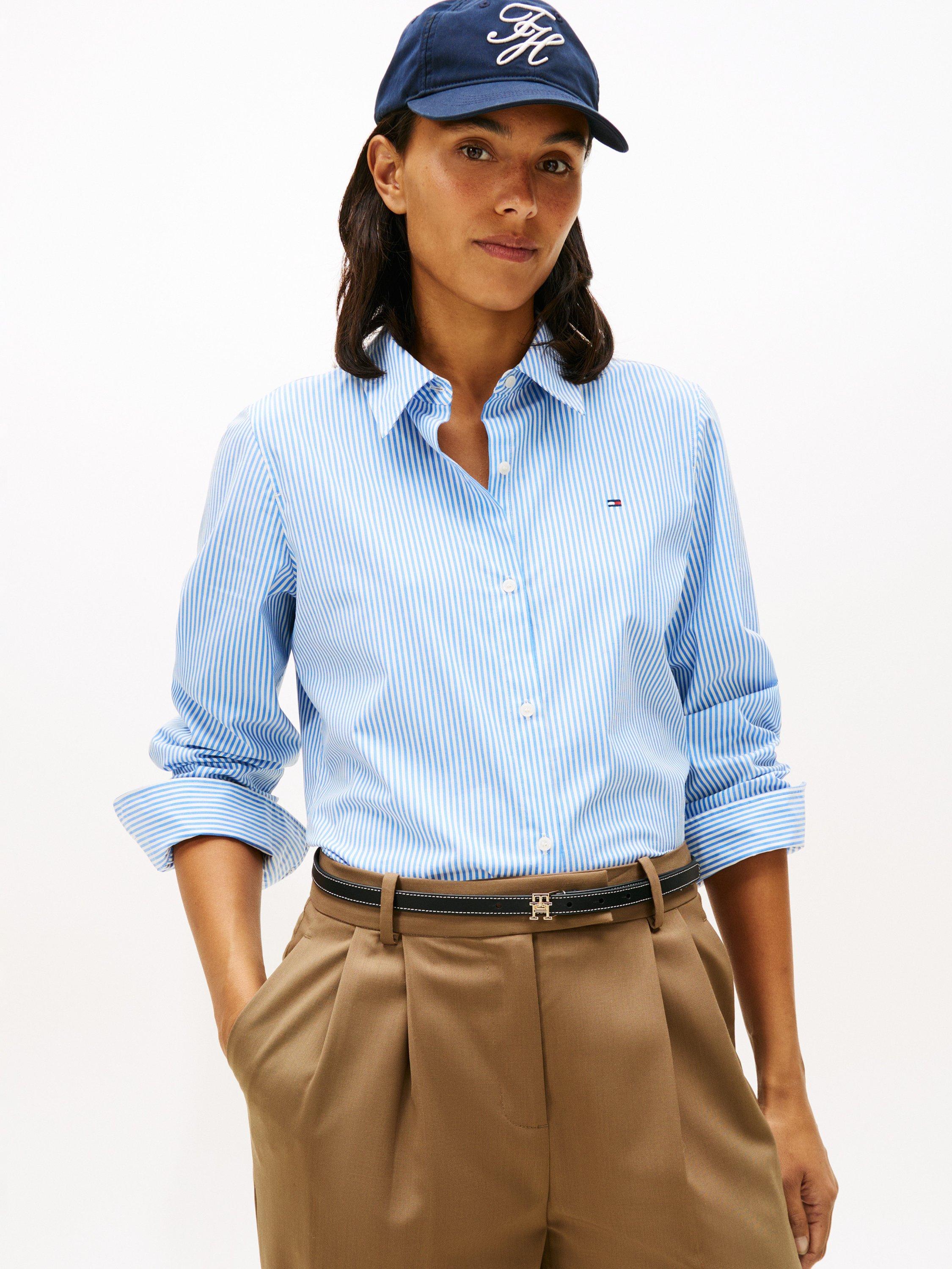 Product image 1 of 5, which shows Tommy Hilfiger Essential Poplin Regular Fit Stripe Shirt, Blue/Multi, 4