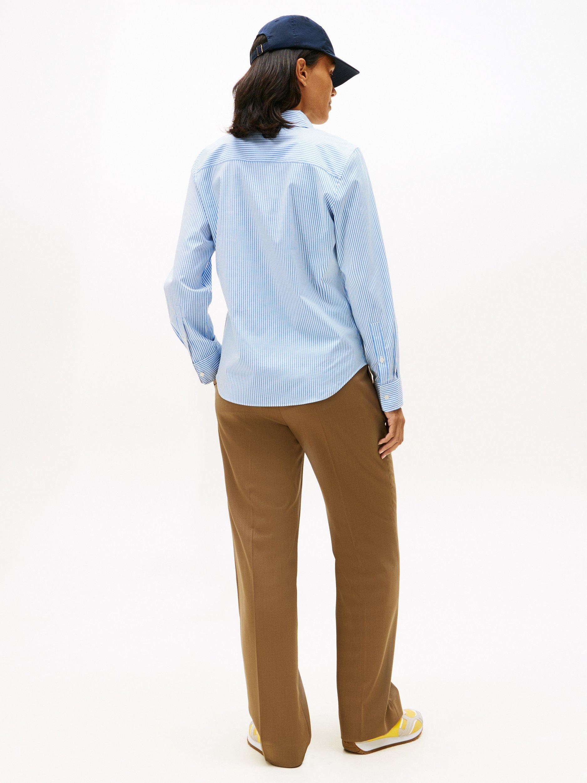 Product image 2 of 5, which shows Tommy Hilfiger Essential Poplin Regular Fit Stripe Shirt, Blue/Multi, 4