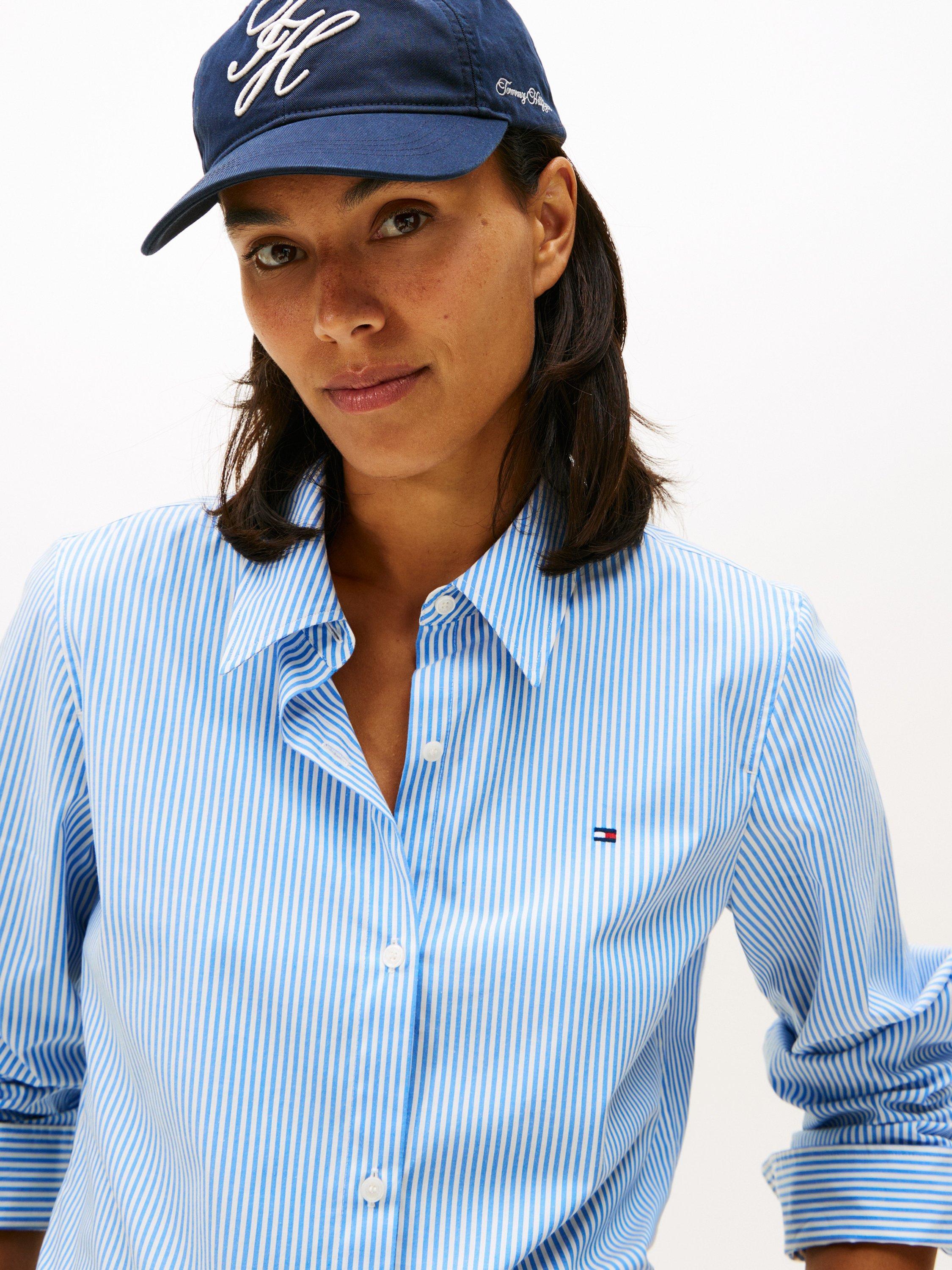 Product image 4 of 5, which shows Tommy Hilfiger Essential Poplin Regular Fit Stripe Shirt, Blue/Multi, 4