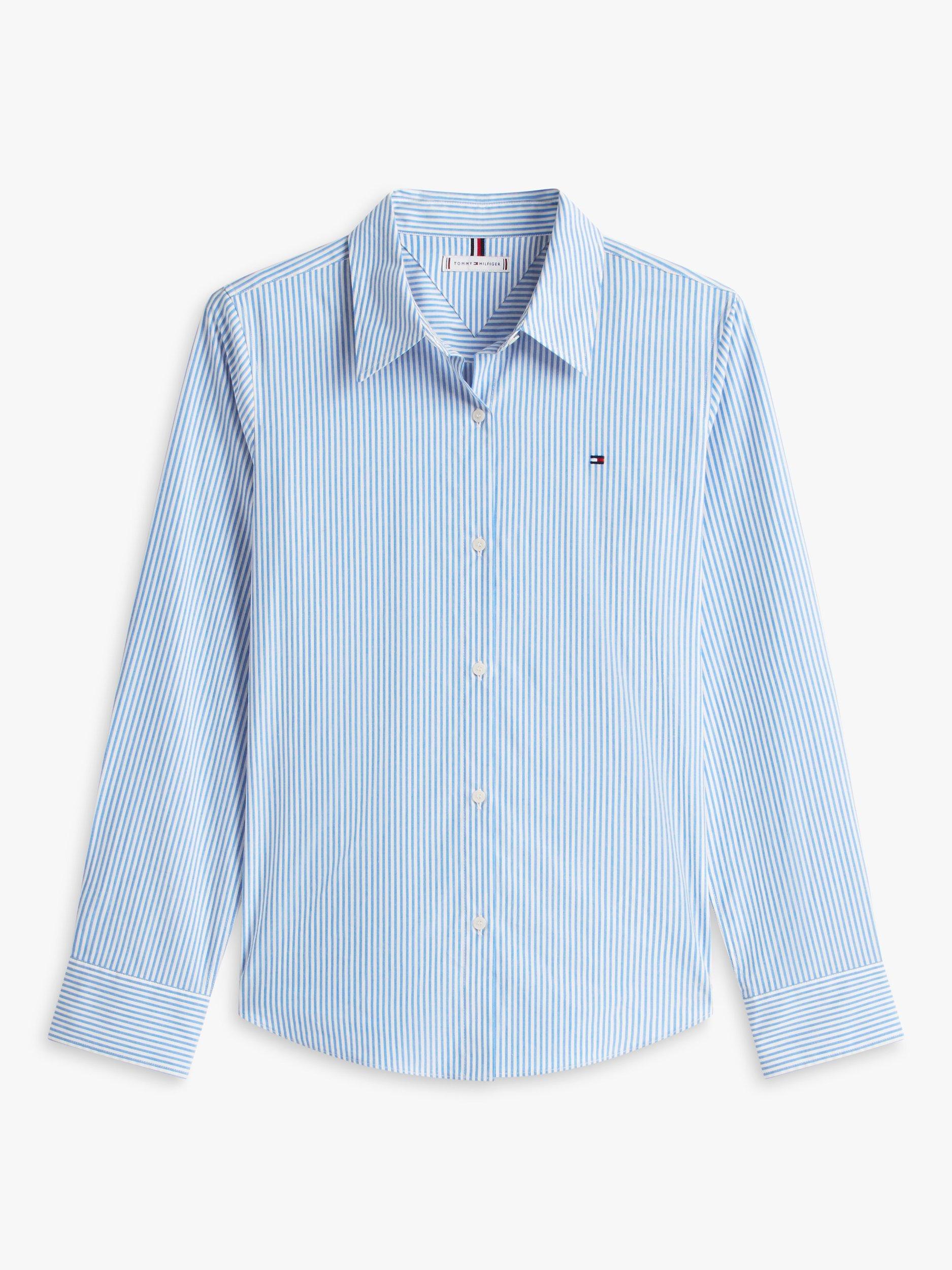 Product image 5 of 5, which shows Tommy Hilfiger Essential Poplin Regular Fit Stripe Shirt, Blue/Multi, 4