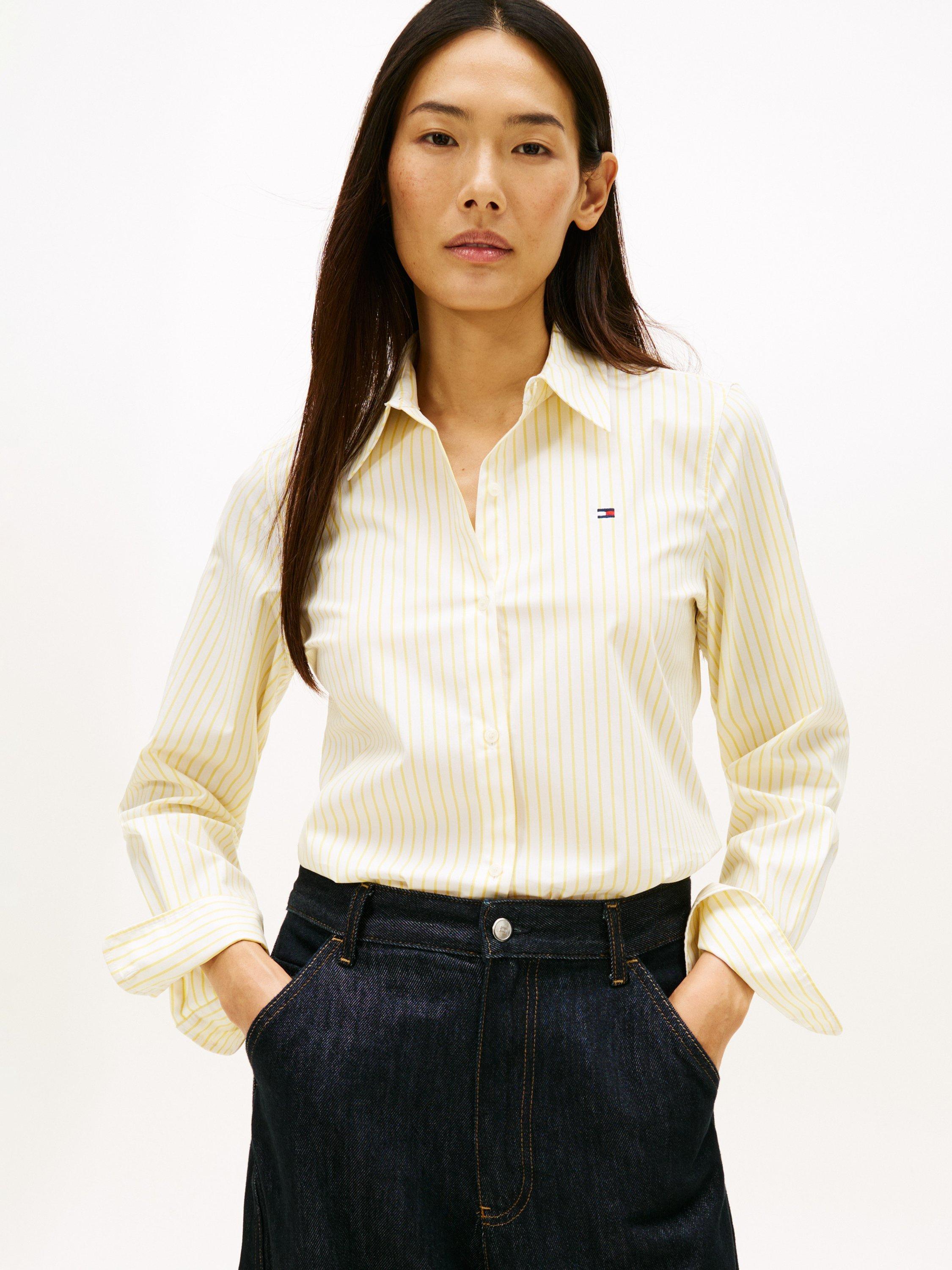 Product image 1 of 5, which shows Tommy Hilfiger Essential Poplin Regular Fit Stripe Shirt, Yellow/Multi, 4