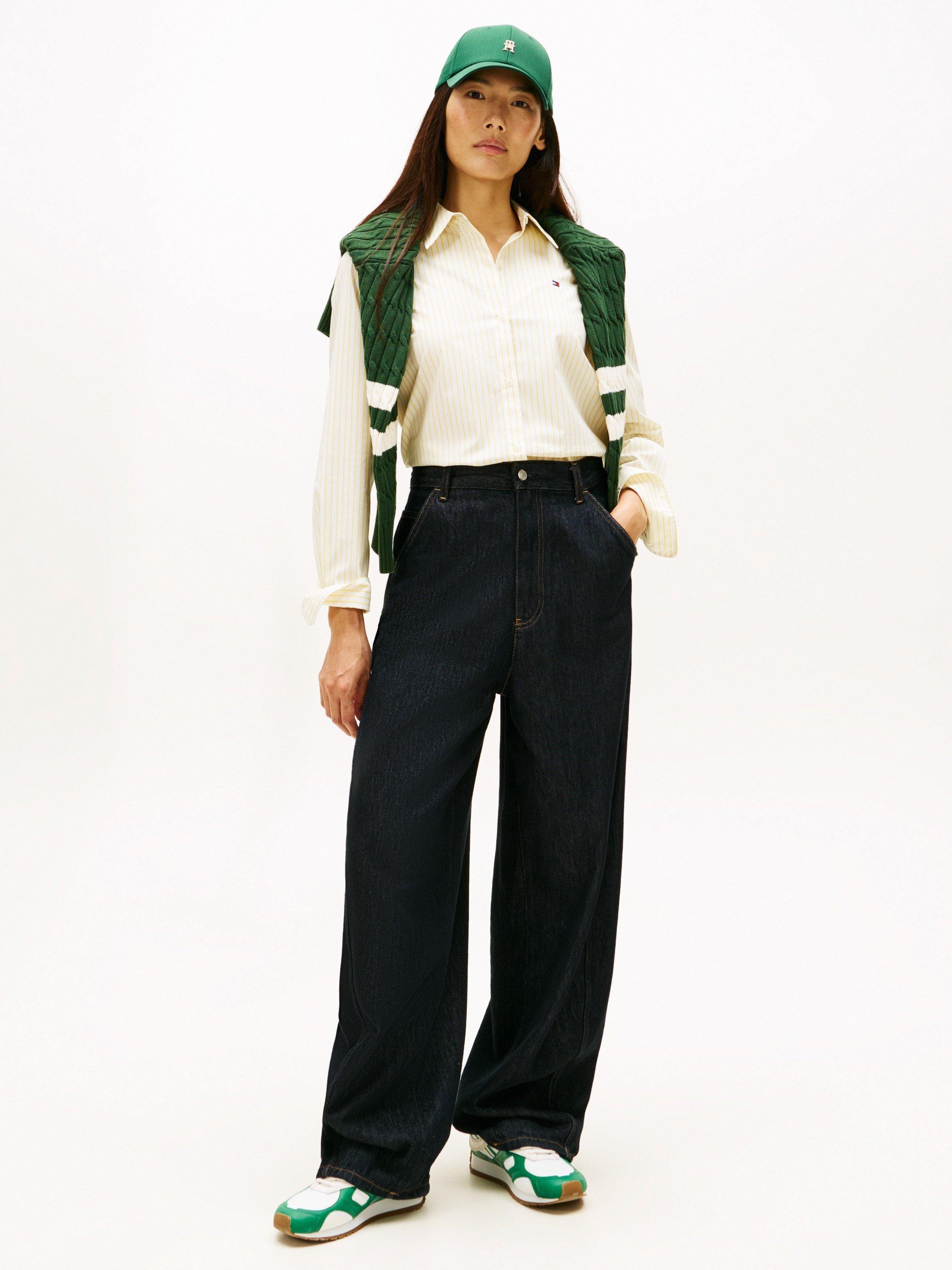 Product image 3 of 5, which shows Tommy Hilfiger Essential Poplin Regular Fit Stripe Shirt, Yellow/Multi, 4