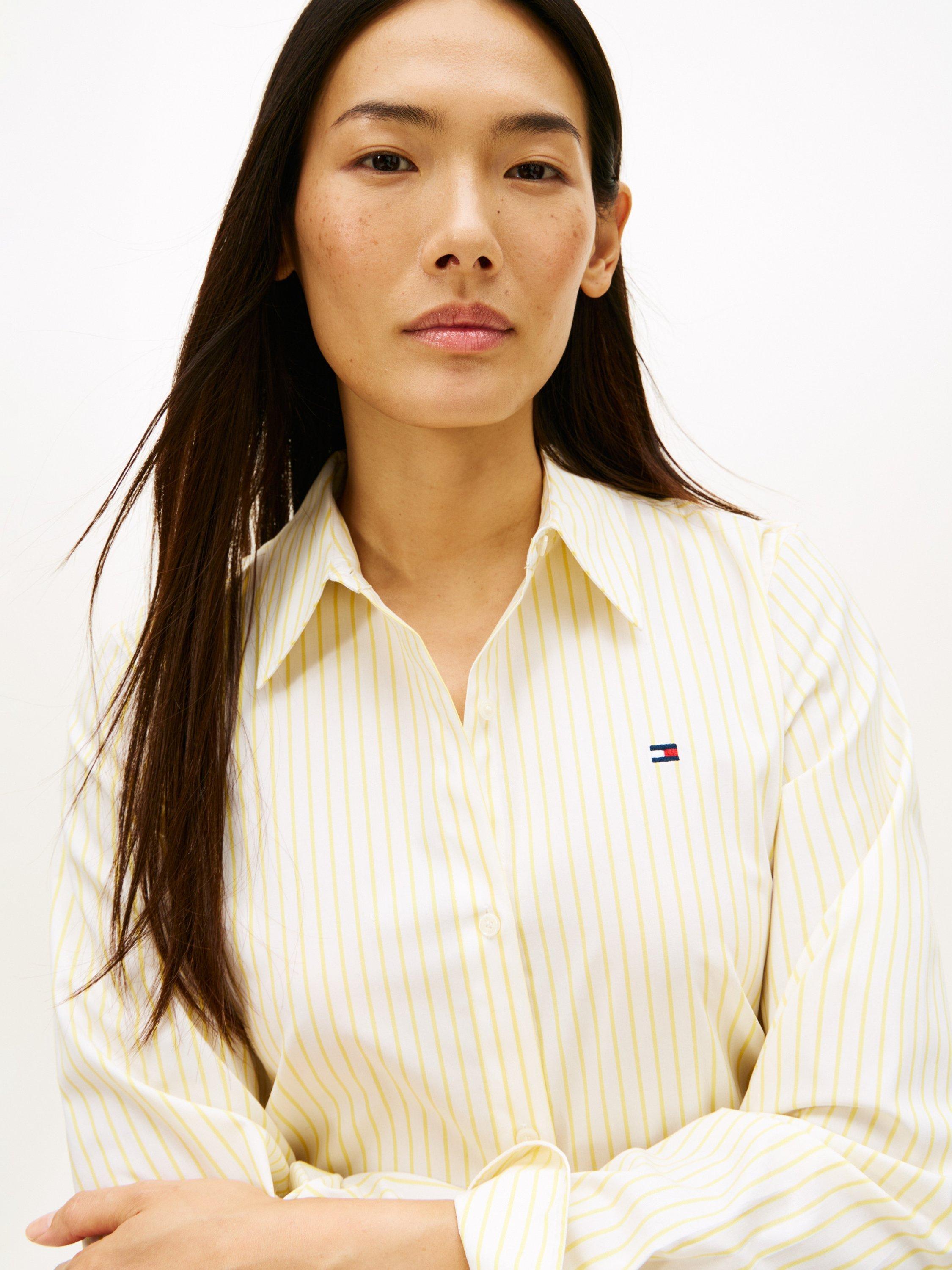 Product image 4 of 5, which shows Tommy Hilfiger Essential Poplin Regular Fit Stripe Shirt, Yellow/Multi, 4
