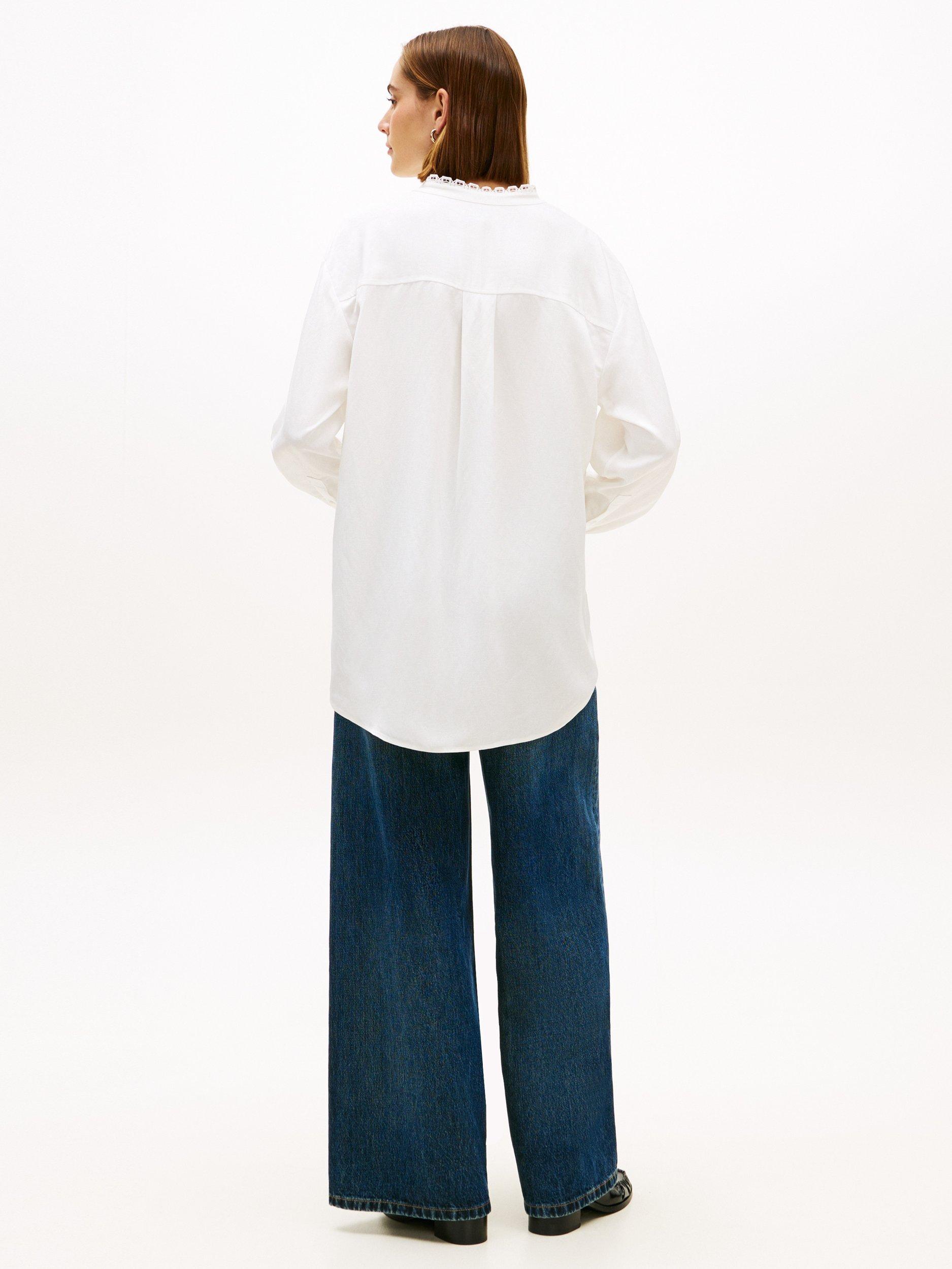 Product image 2 of 5, which shows Tommy Hilfiger Oversized Lace Trim Shirt, Ecru, 4