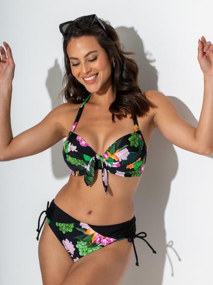 Pour Moi Palermo Adjustable Side Bikini Bottoms, Black/Green/Pink, Black/Green/Pink